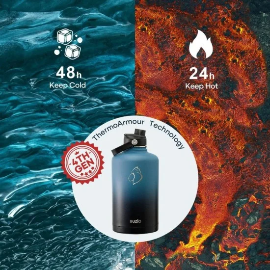 Buzio Duet Series Water Bottle with 2 Lids and Sleeve 2.5L - Indigo Crush